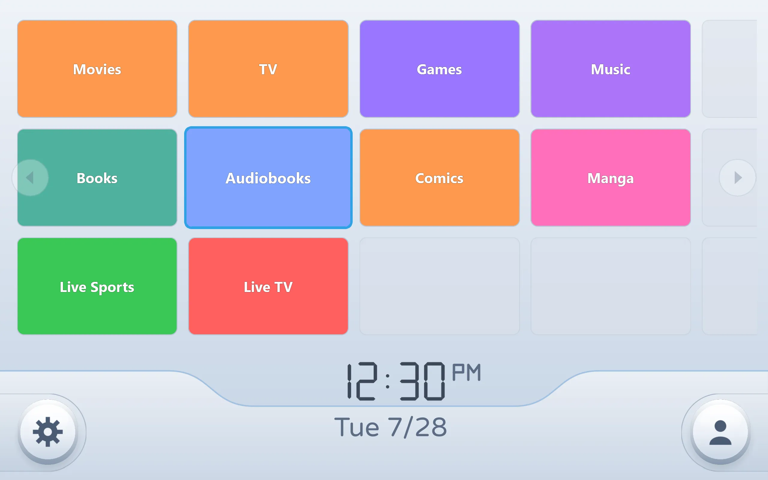 The Channels theme — the whole library as tiles, one press from anything.